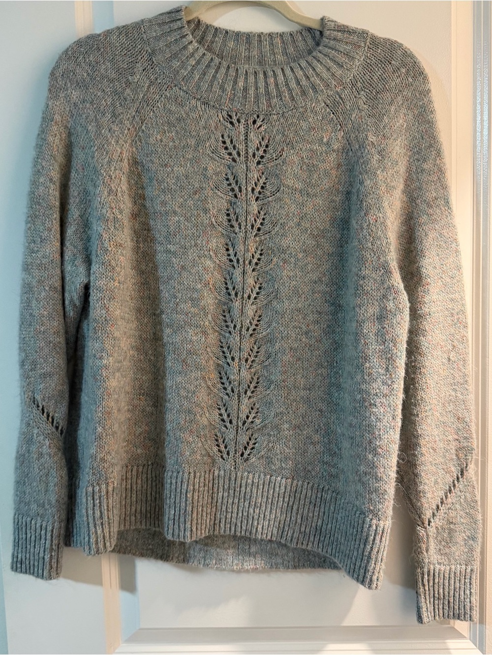 LOFT Soft Blue Gray Cable-Detail Crewneck Sweater - Women